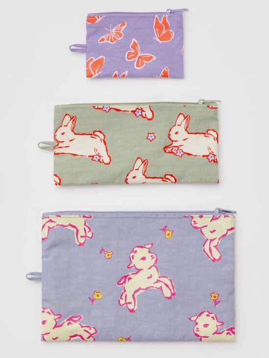 BAGGU Handbags - NWT Baggu Flat Pouch Set - Spring Animals (Butterflies, Bunnies, Lambs)